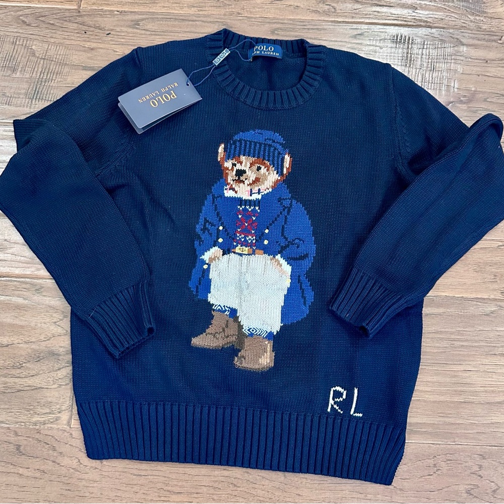 Polo by Ralph Lauren Navy Crewneck Sweater with Bear Graphic